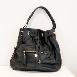 Vegan Black Leather Bucket Bag